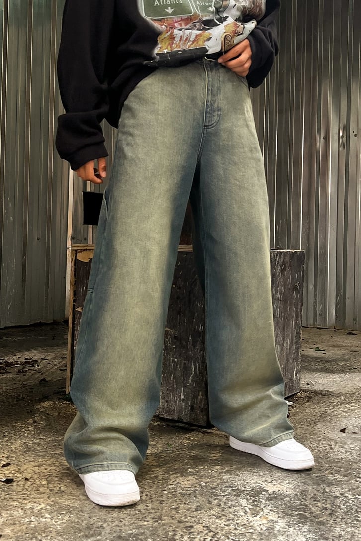 Vintage Cep Detay Mavi Baggy Jean