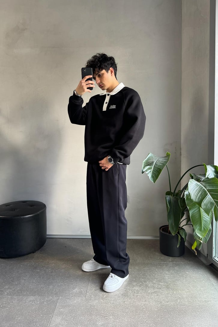 Vintage Couture Baskılı Polo Yaka Sweatshirt