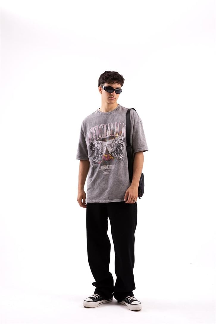 Viper Official Baskılı Acid Wash Oversize Tshirt