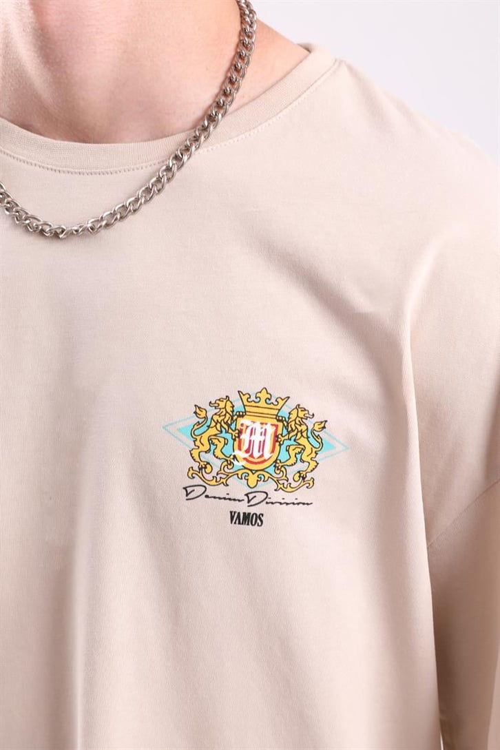 Vms Sırt Baskılı Taş Rengi Oversize Tshirt