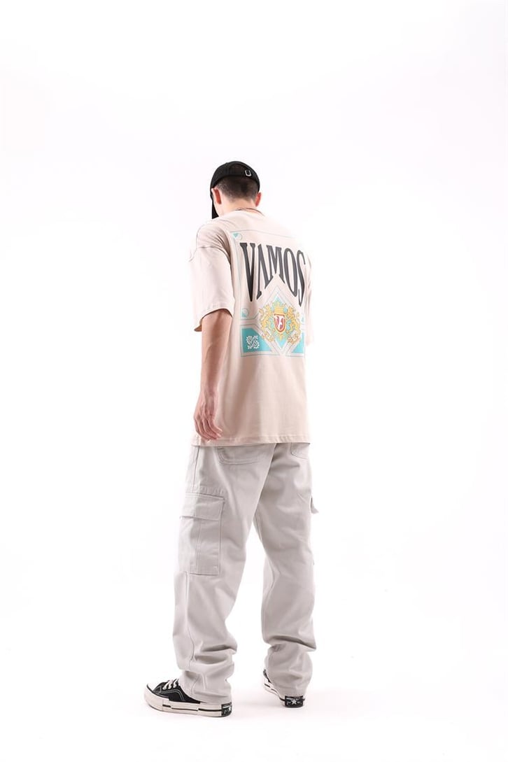 Vms Sırt Baskılı Taş Rengi Oversize Tshirt