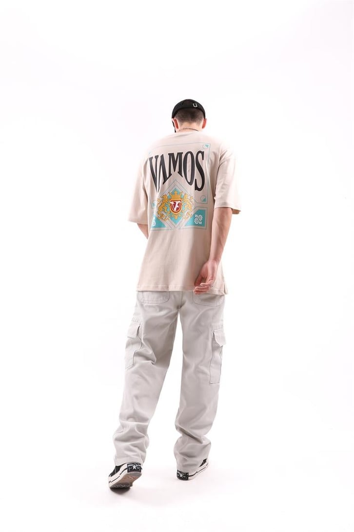 Vms Sırt Baskılı Taş Rengi Oversize Tshirt