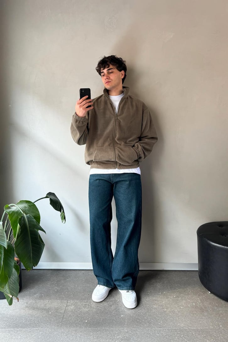 Vn Nakışlı Cep Detay Haki Polo Yaka Sweatshirt
