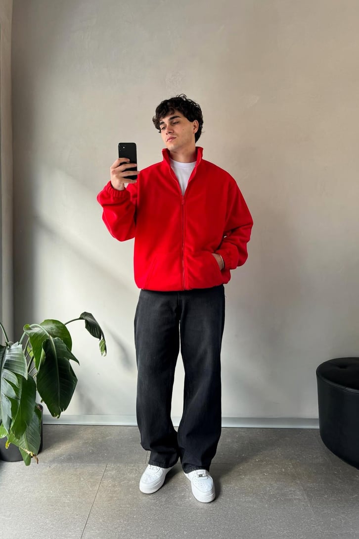 Vn Nakışlı Cep Detay Polo Yaka Sweatshirt