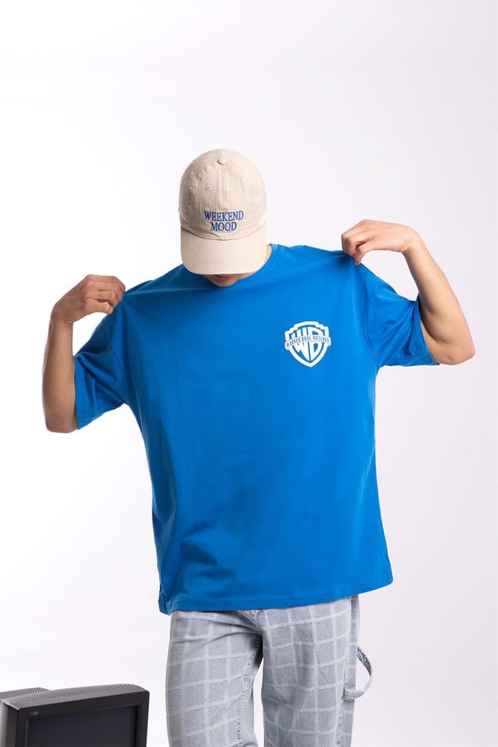 W.Bros. 75 Baskılı Saks Mavisi Oversize Tişört