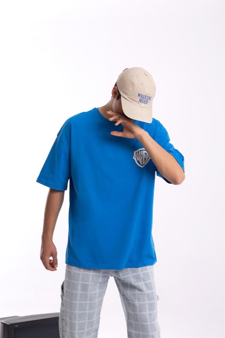 W.Bros. 75 Baskılı Saks Mavisi Oversize Tişört