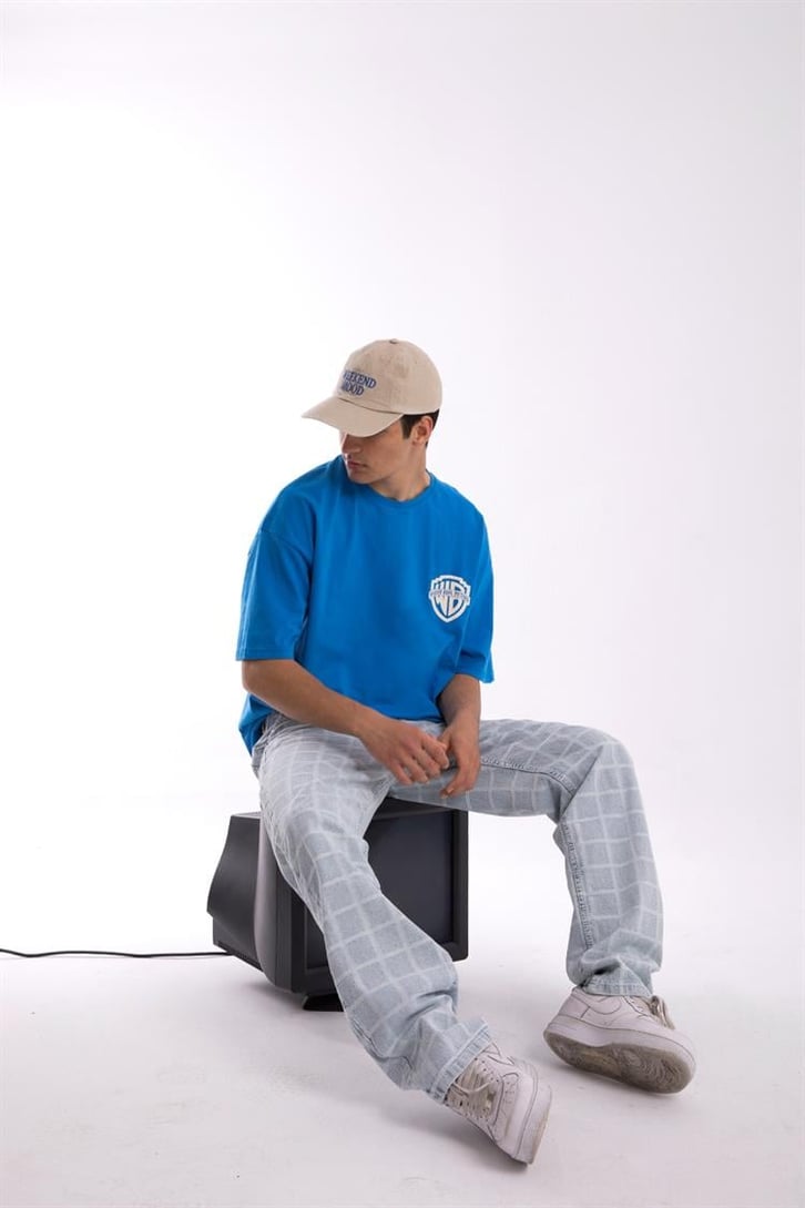 W.Bros. 75 Baskılı Saks Mavisi Oversize Tişört