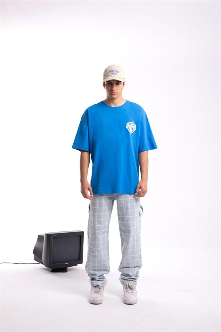 W.Bros. 75 Baskılı Saks Mavisi Oversize Tişört
