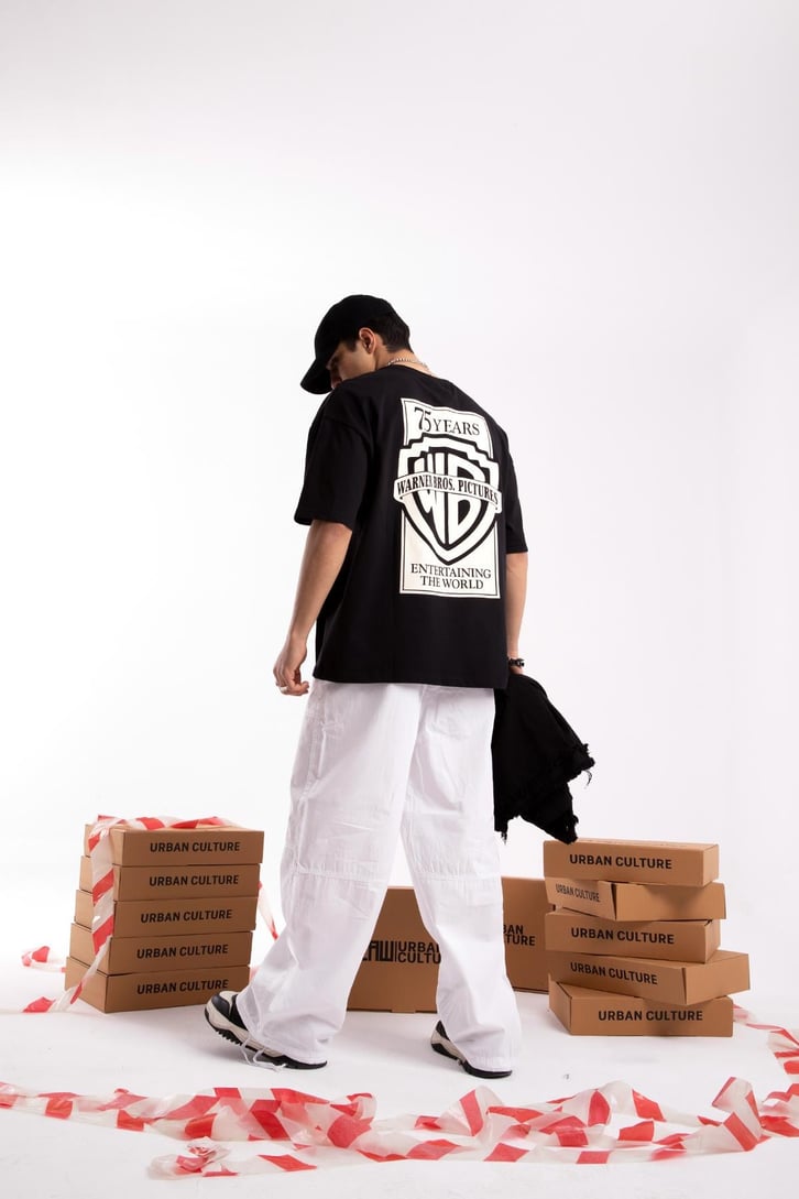 W.Bros. 75 Baskılı Siyah Oversize Tshirt