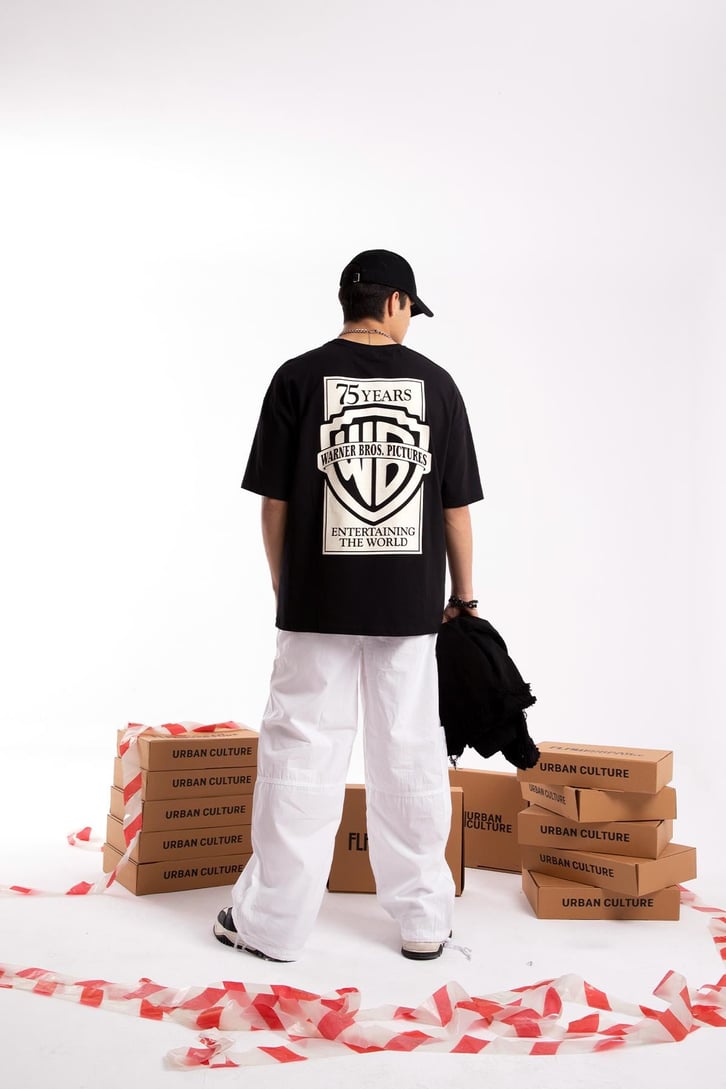 W.Bros. 75 Baskılı Siyah Oversize Tshirt