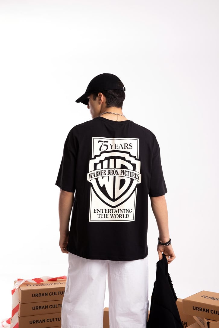 W.Bros. 75 Baskılı Siyah Oversize Tshirt