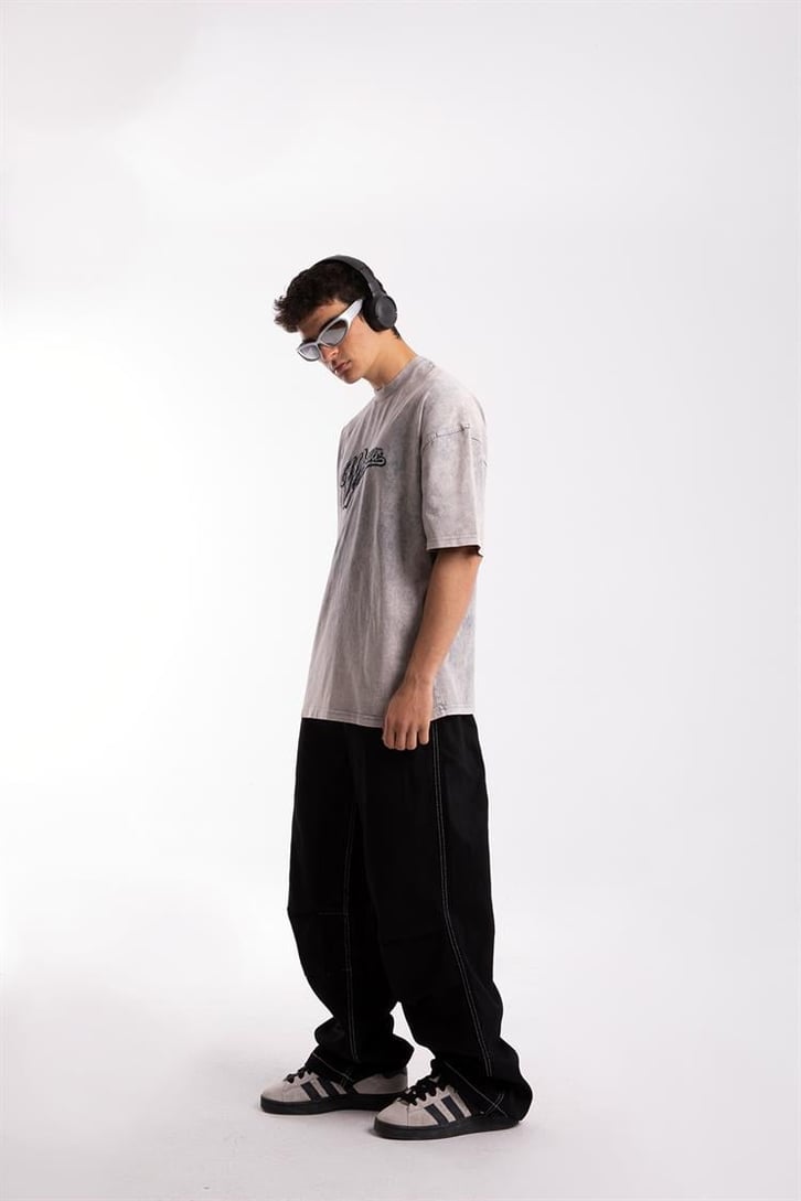 Waguer Nakışlı Acid Wash Oversize Tshirt