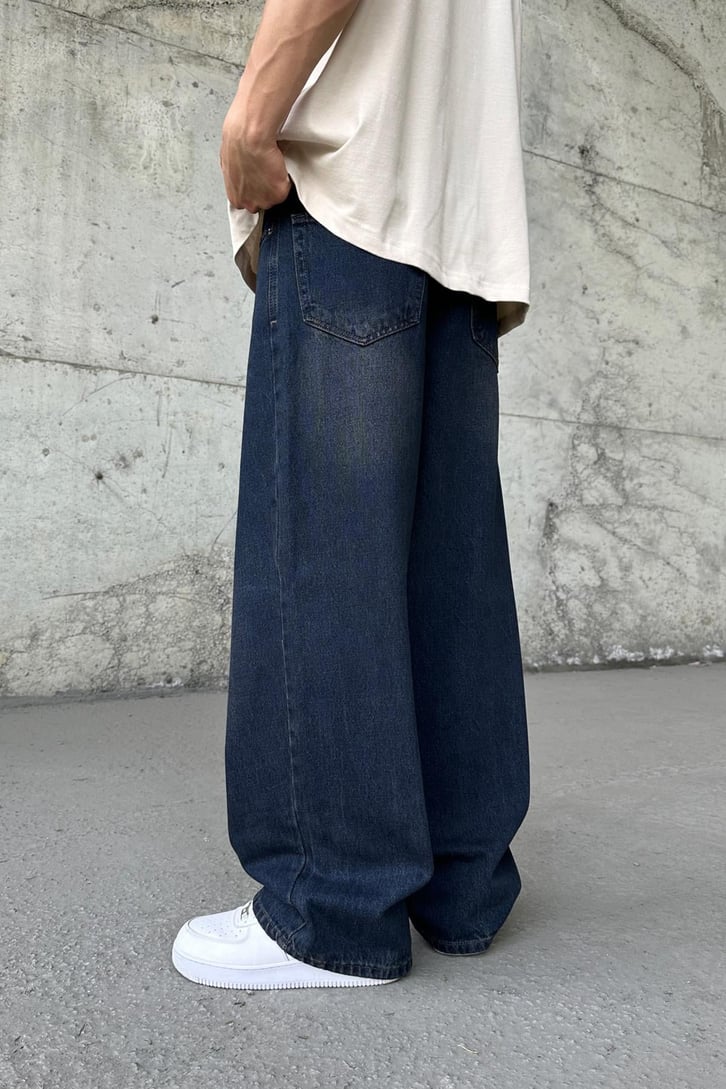 Washed Koyu Mavi Baggy Jean