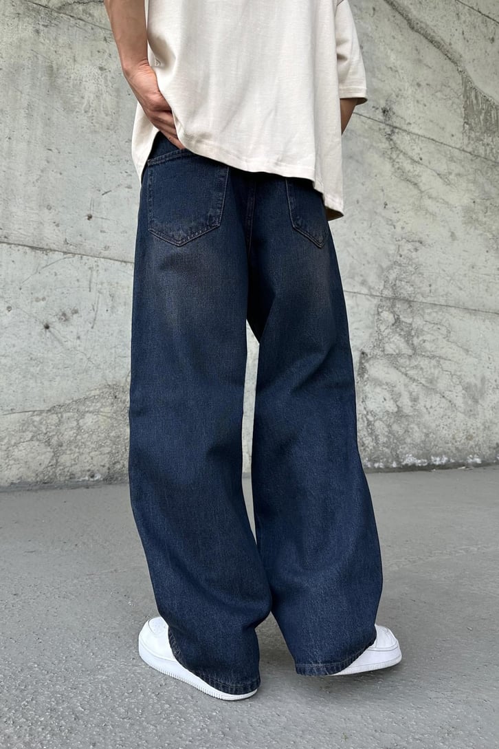 Washed Koyu Mavi Baggy Jean