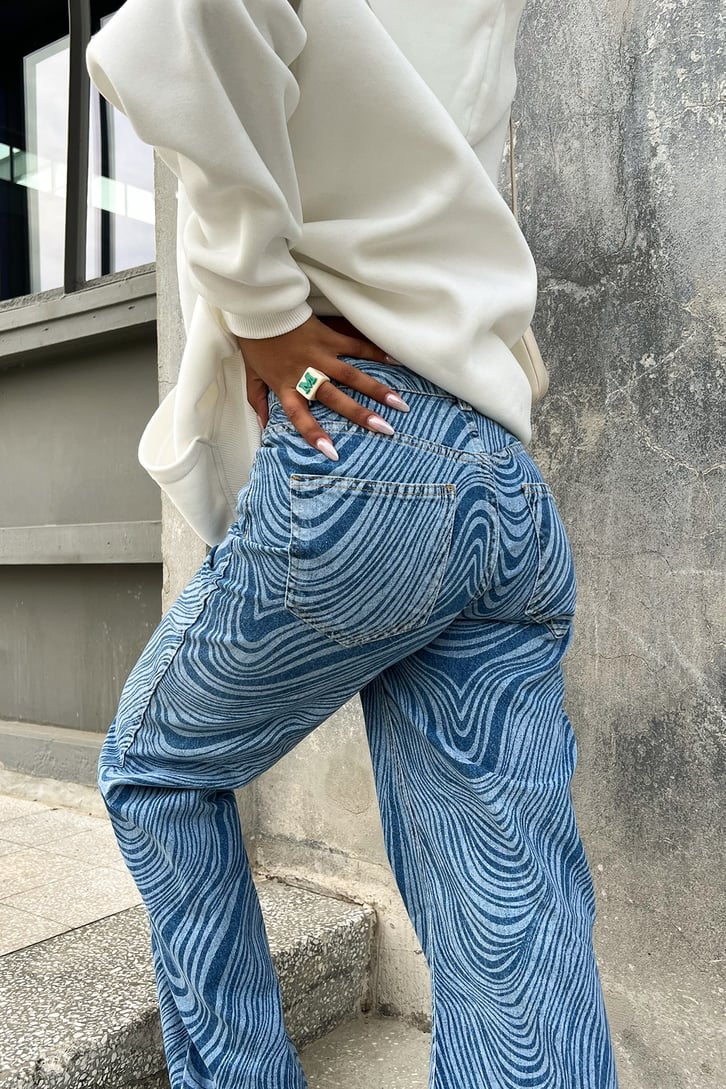 Wave Desen Mavi Baggy Jean