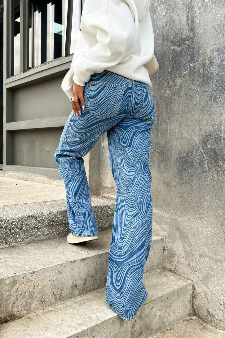 Wave Desen Mavi Baggy Jean