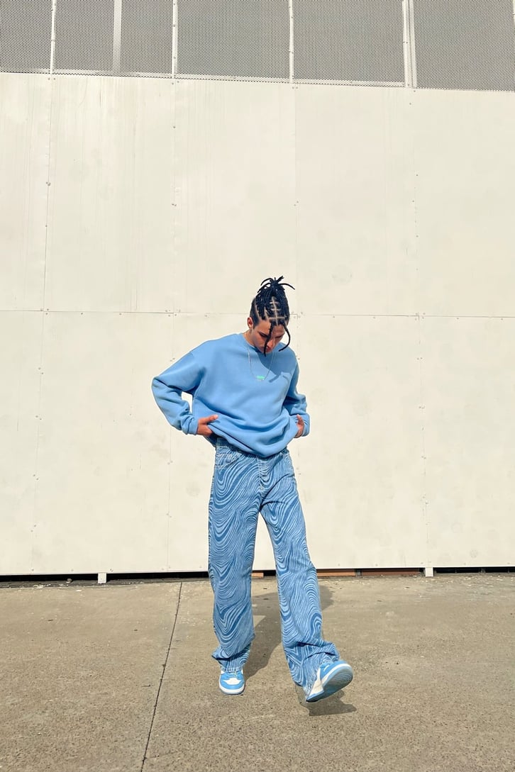 Wave Desen Mavi Baggy Pantolon