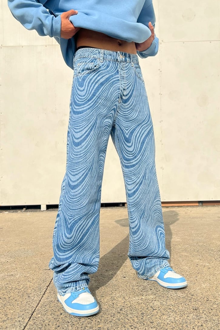Wave Desen Mavi Baggy Pantolon
