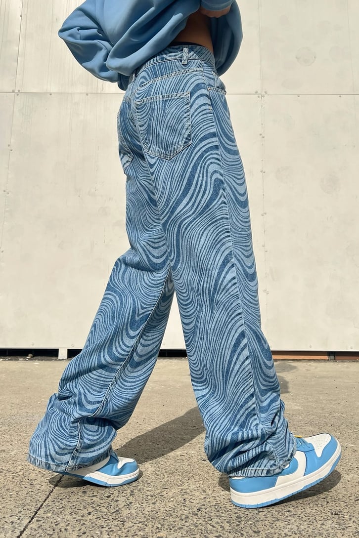 Wave Desen Mavi Baggy Pantolon