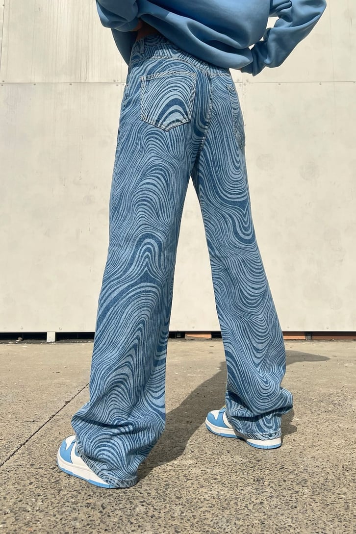 Wave Desen Mavi Baggy Pantolon