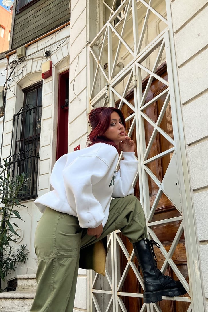 Wellness Baskılı Beyaz Oversize Sweatshirt