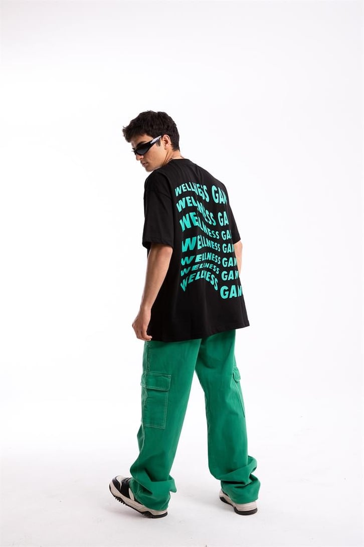 Wellness Gang Baskılı Siyah Oversize Tişört