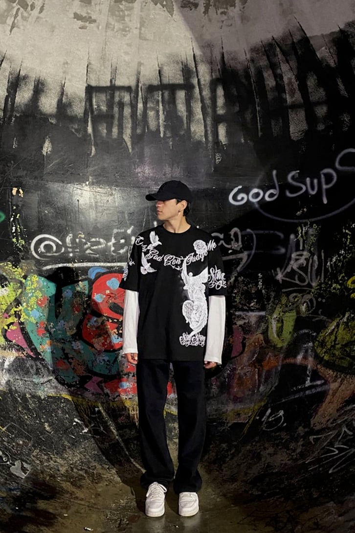 White Angel Oversize Black Tshirt