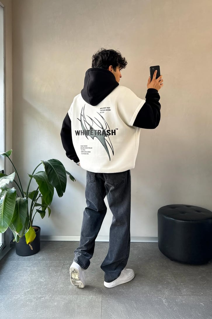 White Trash Baskılı Oversize Hoodie