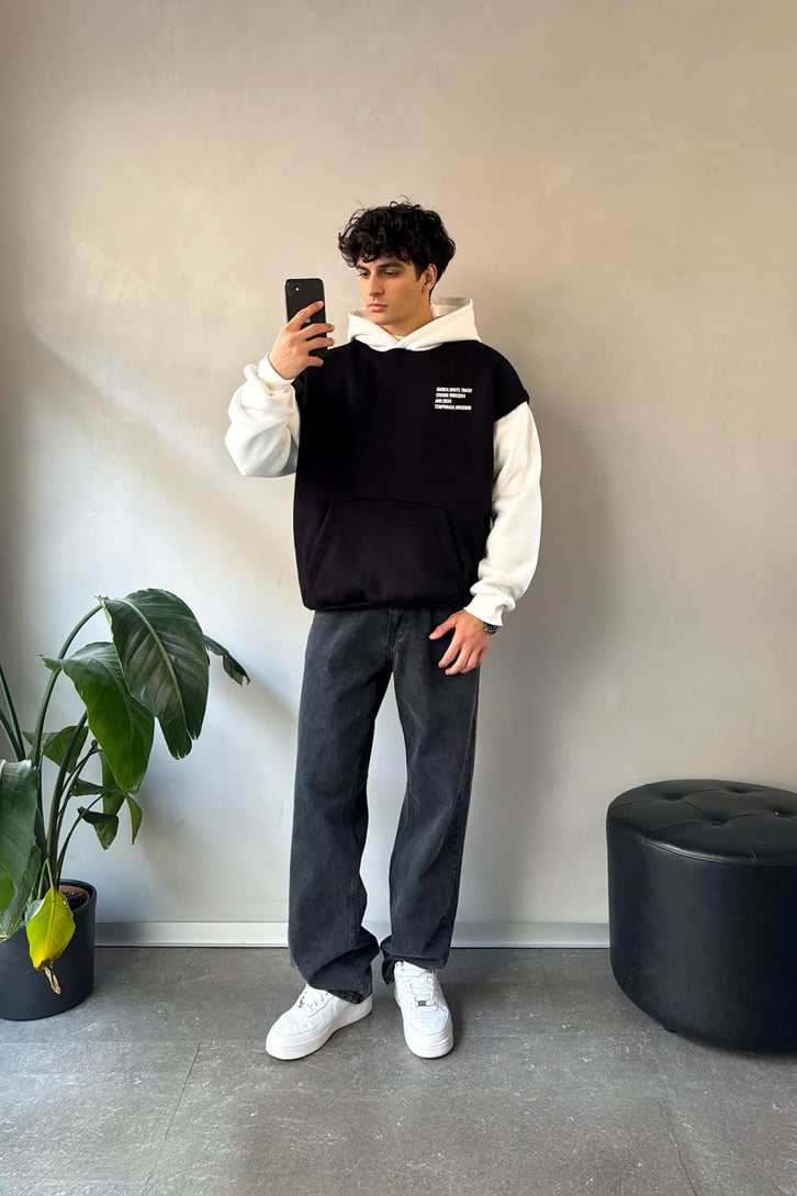 White Trash Baskılı Oversize Hoodie