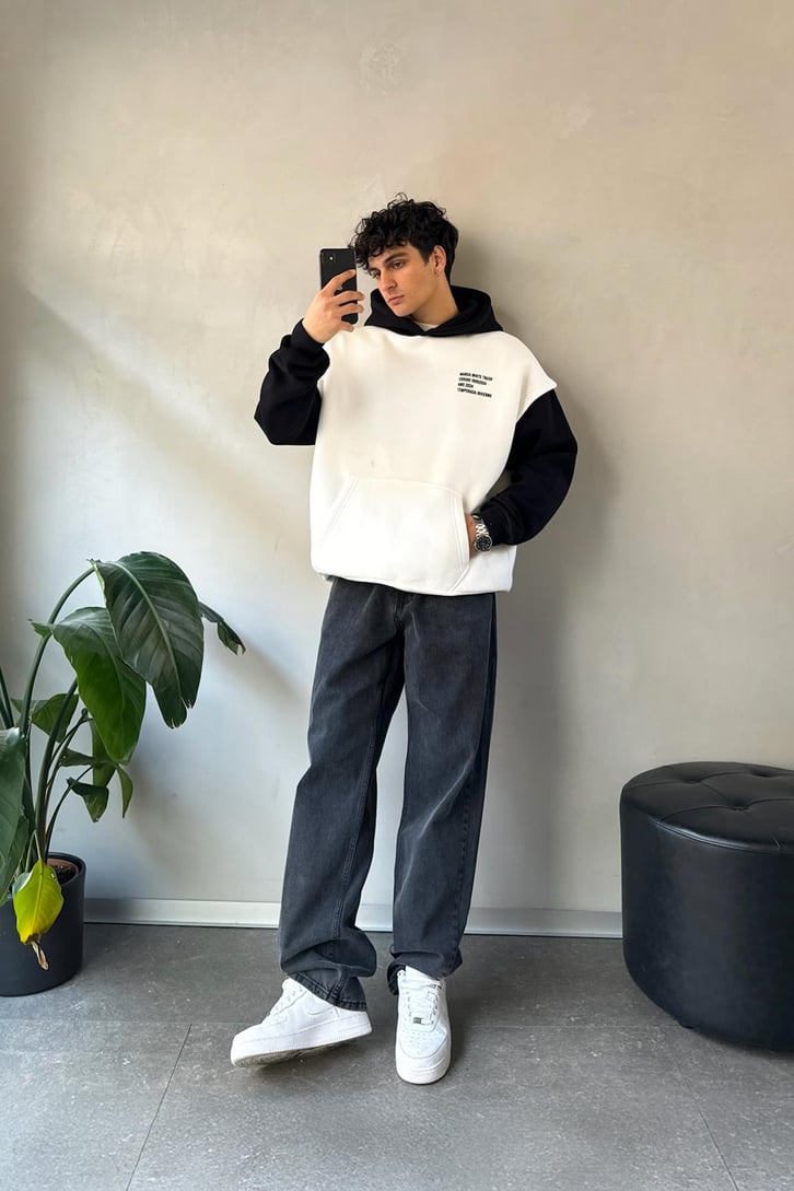 White Trash Baskılı Oversize Hoodie