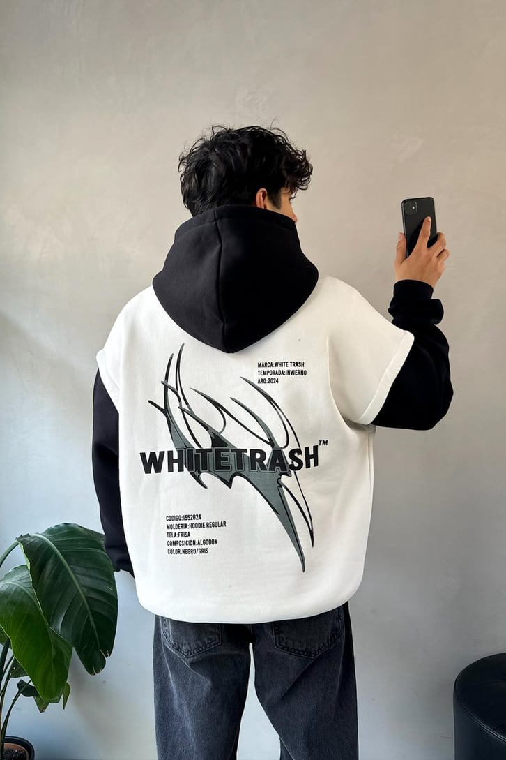 White Trash Baskılı Oversize Hoodie