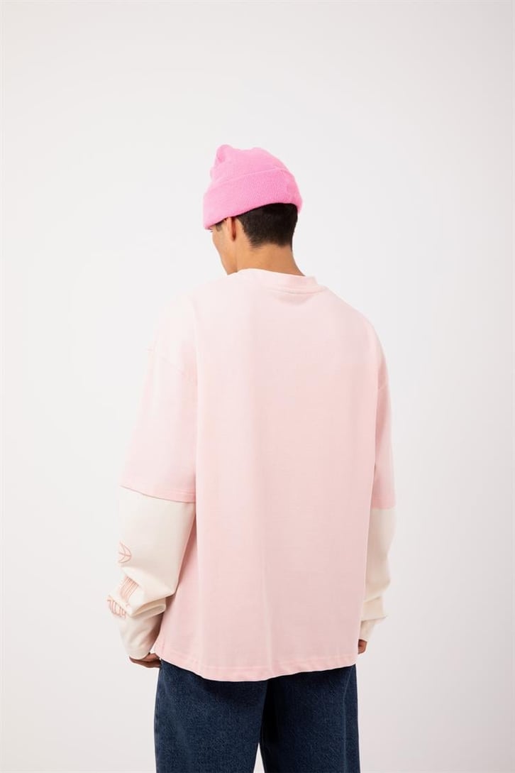 Woops Baskılı Pembe Oversize Long Sleeve Tişört