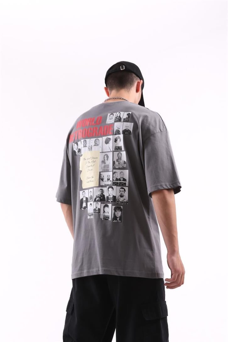 World Retrograde Baskılı Oversize Tshirt