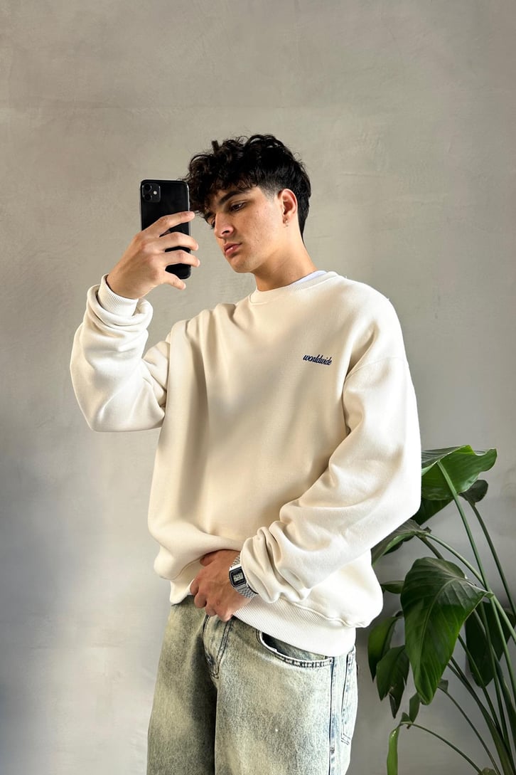 World Wide Sırt Detaylı Bisiklet Yaka Sweatshirt