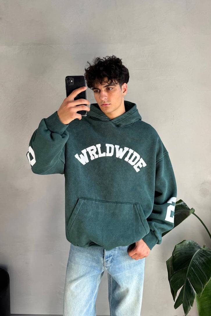 Worldwide Baskılı Oversize Hoodie