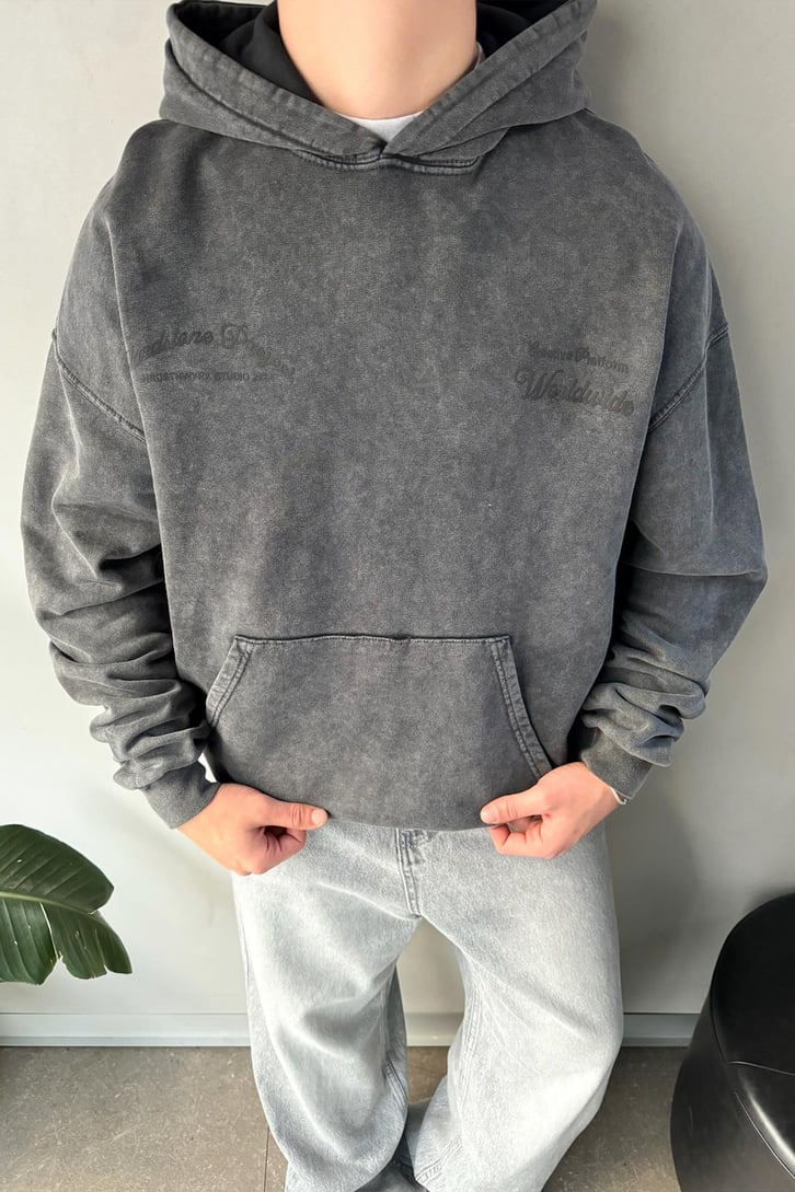 Worldwide Baskılı Oversize Hoodie