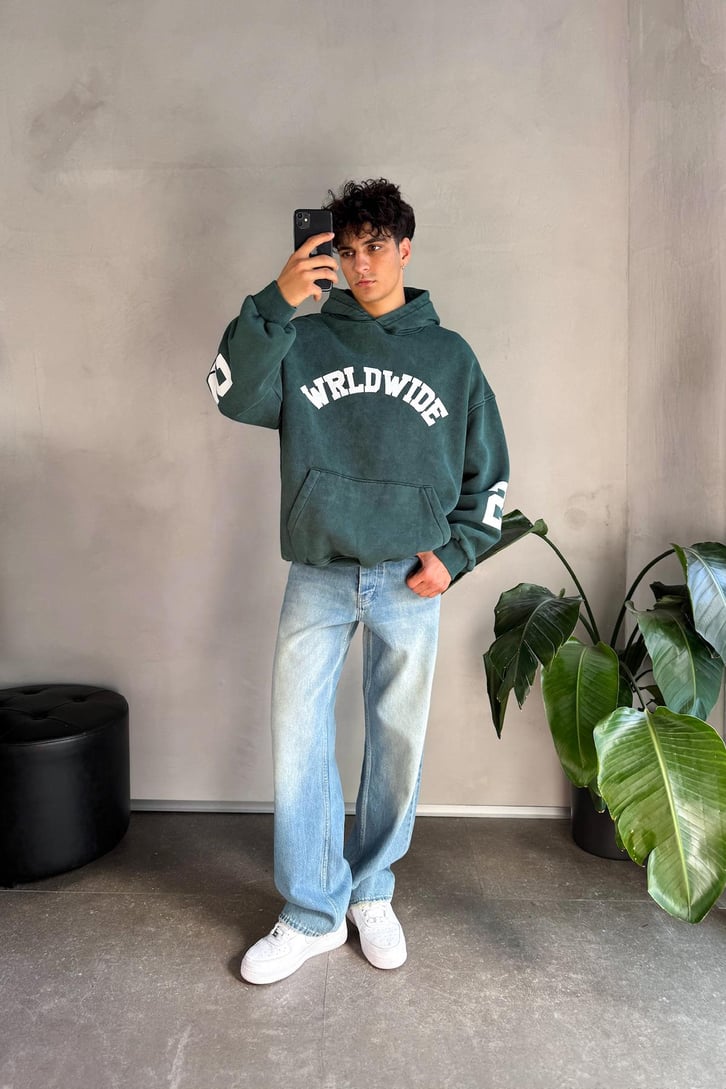 Worldwide Baskılı Oversize Hoodie