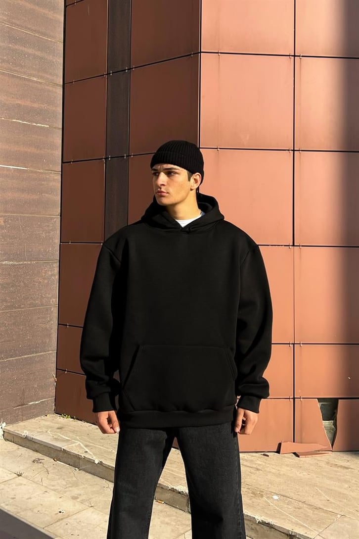 Worldwide Bear Sırt Baskılı Siyah Hoodie