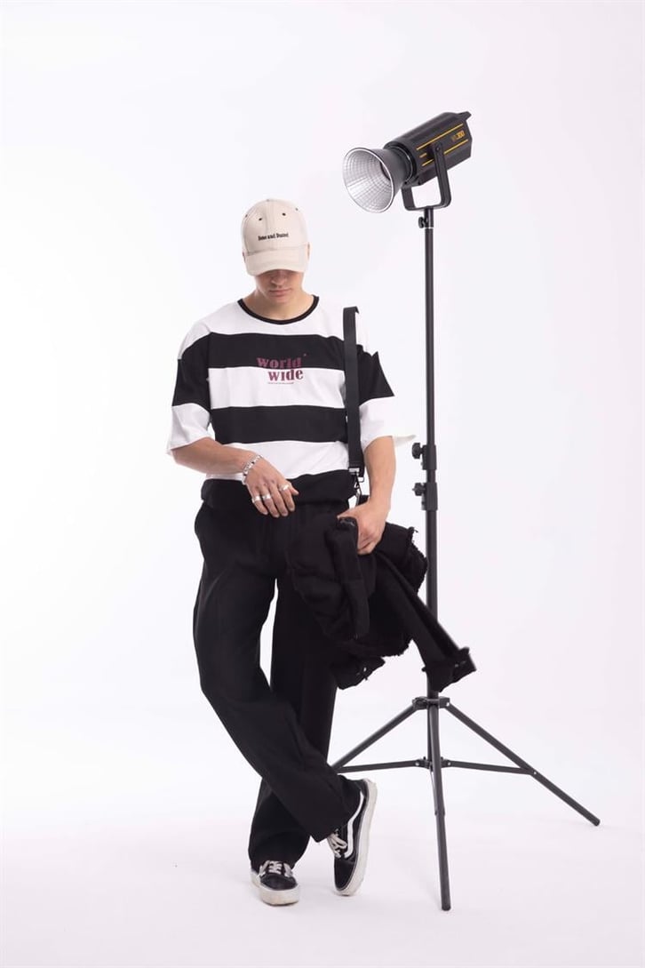 Worldwide Çizgili Siyah Oversize Tişört