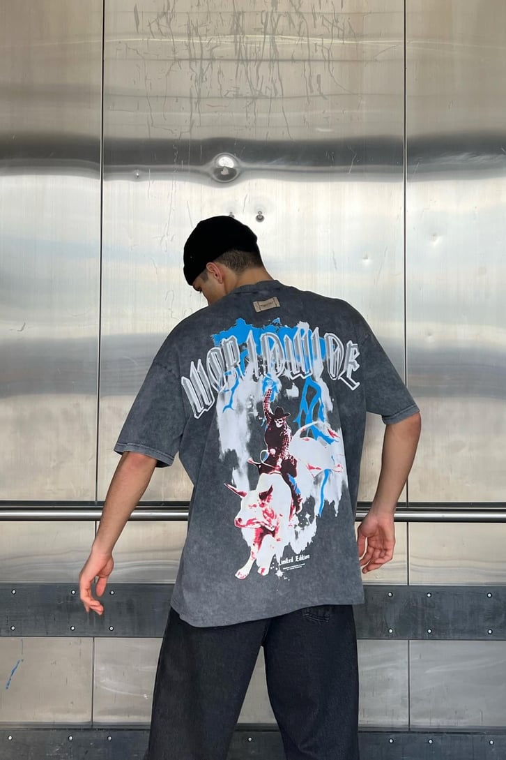 Worldwide Sırt Baskılı Acid Wash Oversize Tshirt