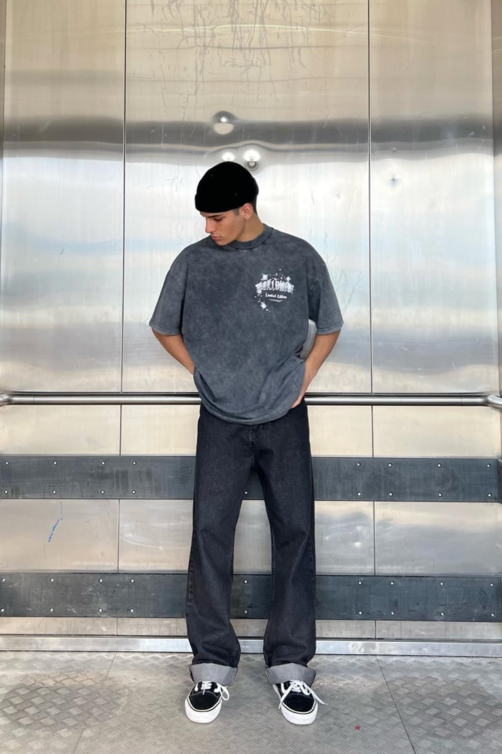 Worldwide Sırt Baskılı Acid Wash Oversize Tshirt