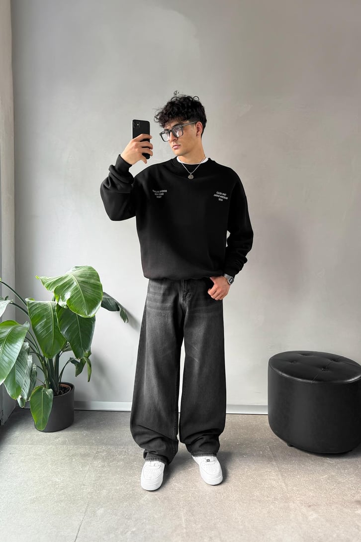 Writing Baskılı Bisiklet Yaka Sweatshirt