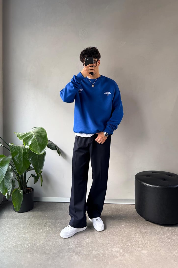 Writing Baskılı Bisiklet Yaka Sweatshirt