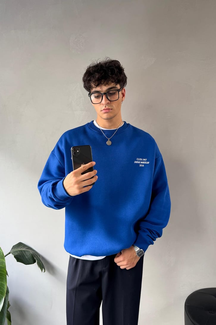 Writing Baskılı Bisiklet Yaka Sweatshirt