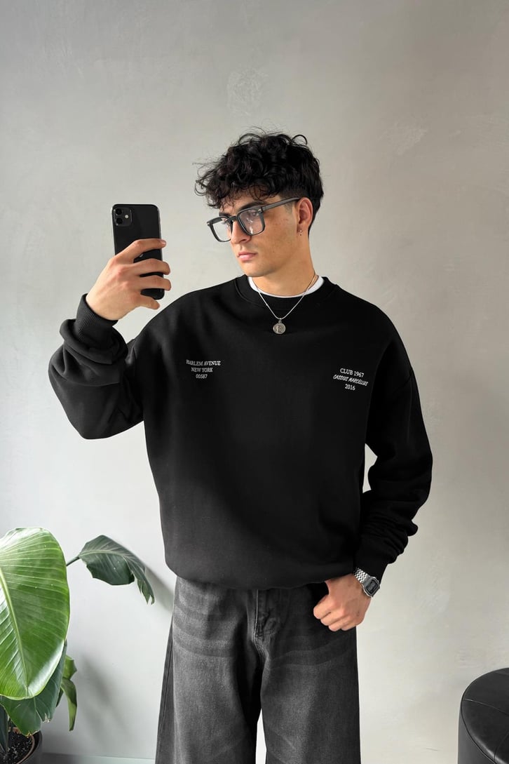 Writing Baskılı Bisiklet Yaka Sweatshirt