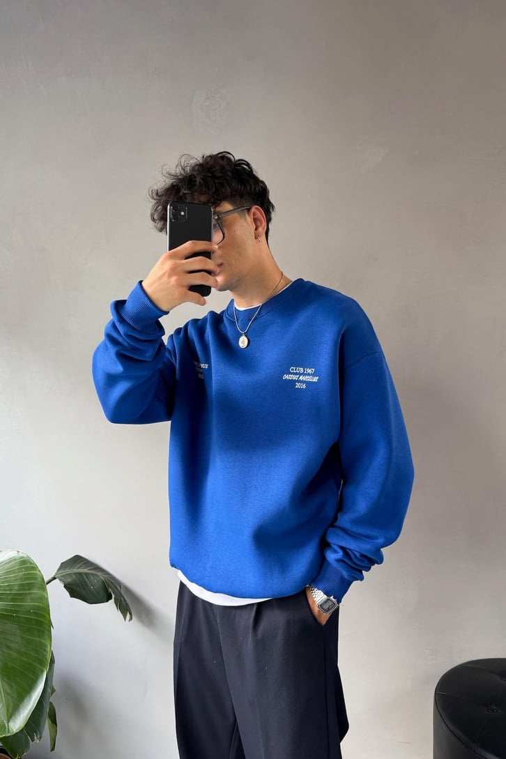 Writing Baskılı Bisiklet Yaka Sweatshirt