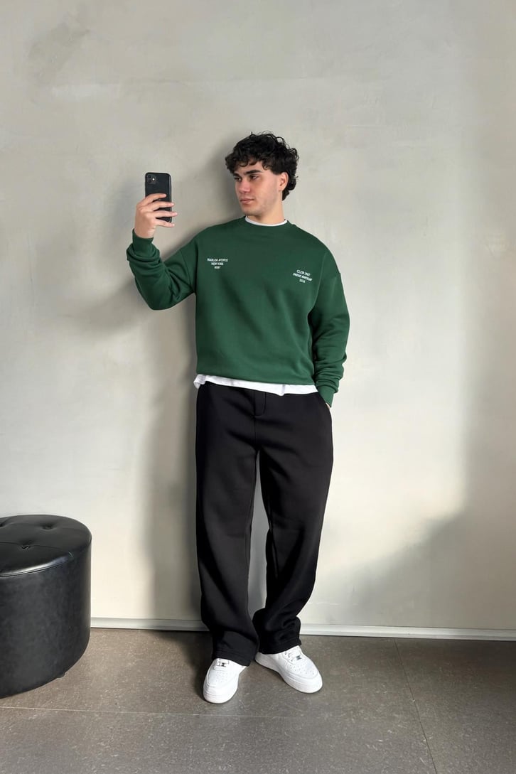 Writing Baskılı Bisiklet Yaka Sweatshirt
