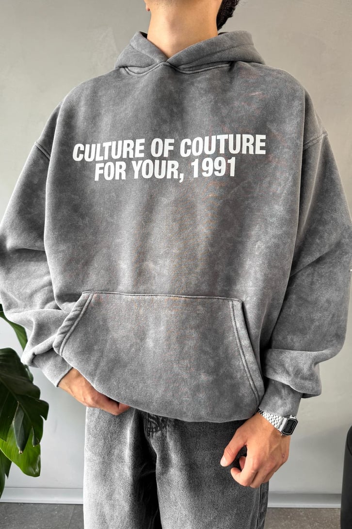 Writing Baskılı Oversize Hoodie