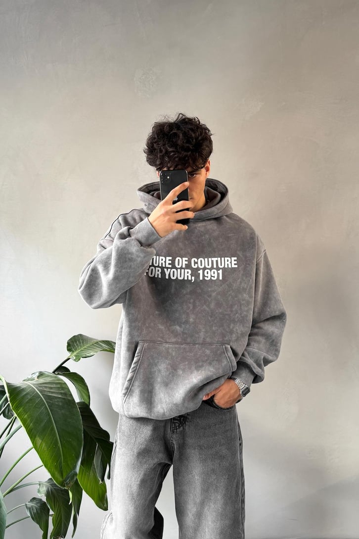 Writing Baskılı Oversize Hoodie