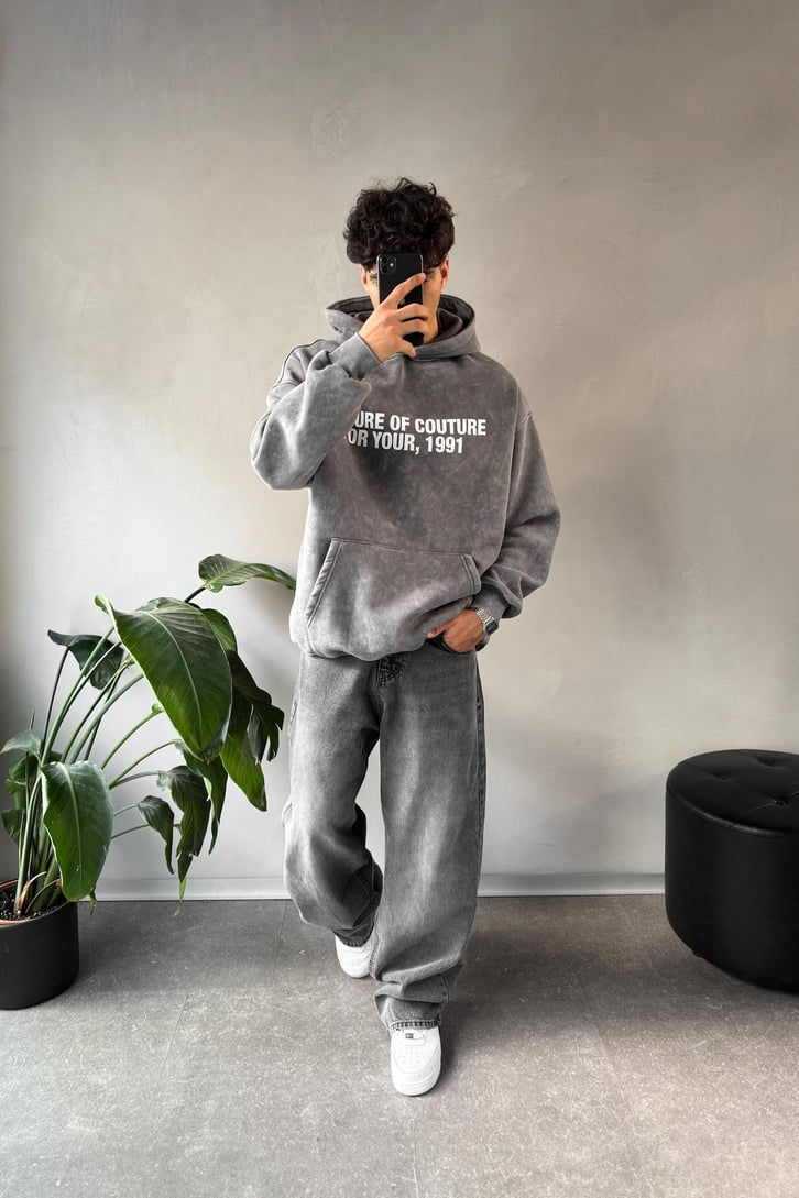 Writing Baskılı Oversize Hoodie